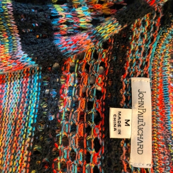 JOHN PAUL RICHARD Lightweight Openwork Knit Multicolor Boho Cardigan M - Picture 5 of 6